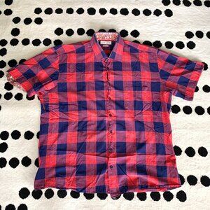 Lipson Classic Floral Flip Cuff Check Print Casual Shirt